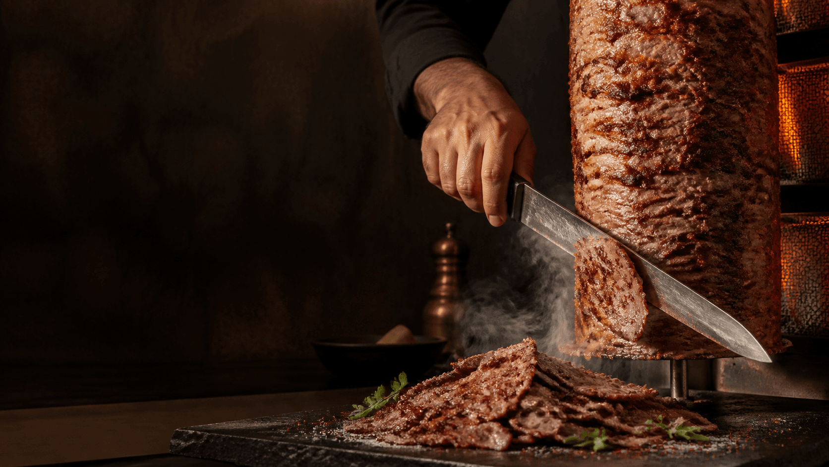 Découpe du kebab maison Chez Günay