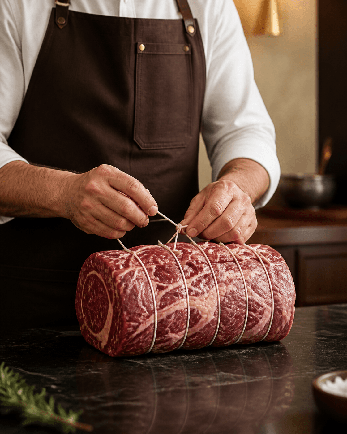 Pièce de bœuf préparée par le boucher